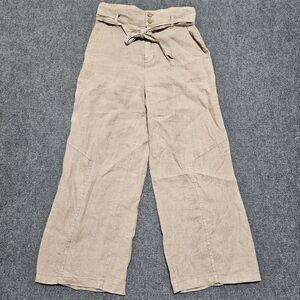Nicole Miller Womens 100% Linen Tan Wide Leg Ankle Pull On Pants With Belt 4